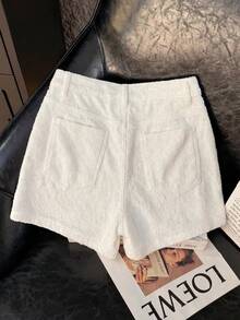 GlowEve 女士休闲纯色纹理牛仔短裤，夏季 - 白色 - 查看 2