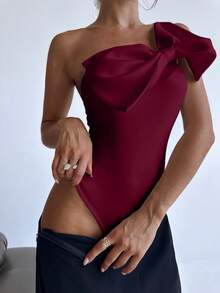 Firerie 女士优雅蝴蝶结装饰无袖紧身衣 - 酒紅色 - 查看 5