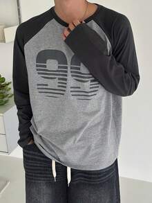 DAZY Áo thun dài tay nam màu đen và xám phối họa tiết số - Nhiều màu - Xem 3