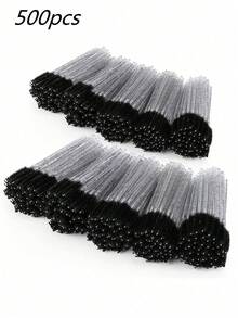 200/500pcs Eyelash Brushes, Mascara Brushes (With Container), Flexible Disposable Eyebrow Brushes, Eyelash Extension Brushes, Eyebrow Brushes, Castor Oil Brushes. - Black - View 3