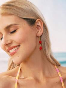 Swim Mod 2 件奢华金属镶嵌心形吊坠耳环，适合女士，优雅派对和节日礼物，情人节、妈妈、母亲、母亲节、礼物 - 紅色 - 查看 2