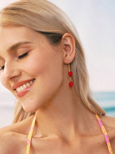 Swim Mod 2pcs Luxury Metal Studded Heart Shaped Dangle Earrings For Women, Elegant Party & Festival Gifts Valentines,Mom,Mother,Mother's Day,Gift