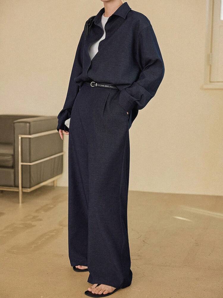 Women's Navy Blue Loose Casual Two Pieces Set, Suitable For Spring And Summer Lounge Sets For Women Business Casual Woman