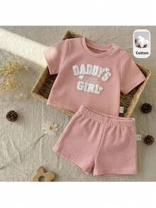 Loomiva Conjunto de 2 piezas de sudadera de cuello redondo de manga larga y pantalones de cintura elástica con estampado de letras suave de punto para bebé niña recién nacida - Multicolor - Ver 2