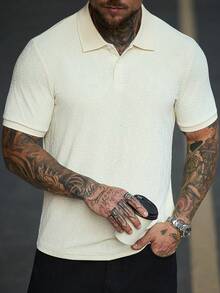 Manfinity CasualCool 男士短袖纹理面料 Polo 衫，适合居家、外出和办公穿着。奶油色 Polo 衫，男士休闲上衣，男士高尔夫球衫，男士 Polo 衫，男装，日常休闲，周末旅行，远足，轻松的工作环境，男友/丈夫礼物，周年纪念/生日礼物，派对，夏季假期，老钱，婚礼，男士纹理 Polo 衫，休闲通勤 Polo 衫。 - 淡黃色 - 查看 4