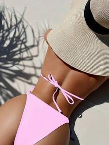 Swim SXY Ensemble de bikini 2 pièces sexy à encolure ras-du-cou, motif floral 3D patchwork noir et blanc. Tenue de plage bohème pour festival - Rose bonbon - Voir 2