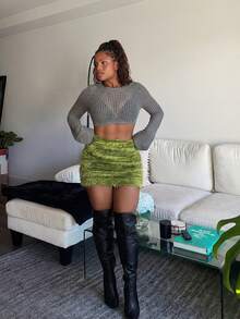 Tyla Gomez 复古美国美人鱼紧身性感迷你裙 - 綠色 - 查看 4