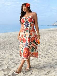 GalTyme 大码热带印花无袖连衣裙，春夏款 - 彩色 - 查看 2