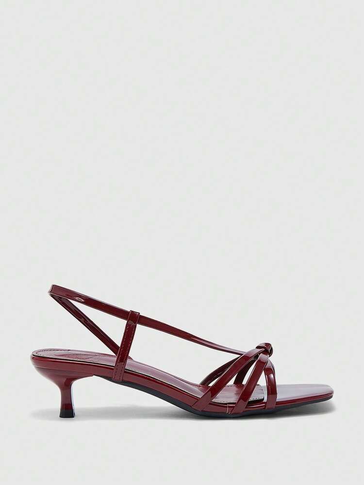 CUCCOO BIZCHIC Women Shoes Spring And Summer New Burgundy Stripe Open-Toed Women's Middle Heel Sandals Simple, Stylish And Comfortable Daily Versatile Commuter Women's Sandals Women's Shoes