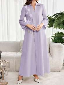 Al Najma Women's Elegant 3D Floral Decor Long Sleeve Arabic Style Dress - Purple - View 7