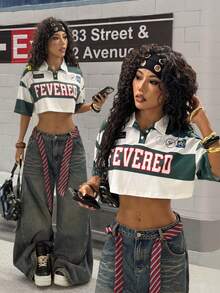 StreetHx 女士2000年代风格休闲街头风印花T恤，宽松短款T恤 - 白色 - 查看 7