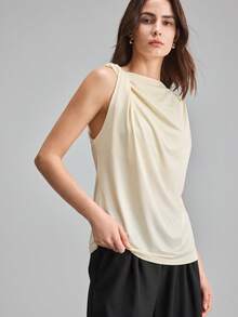 Ontre Damtopp med asymmetrisk halsringning, sommar, casual, enfärgad - Kaki - Visa 5