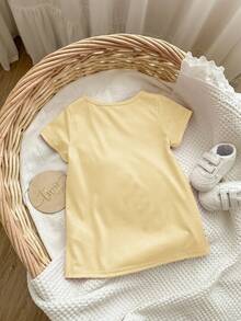 Babygirl Cute Pink Cartoon Print Short Sleeve Dress, Spring/Summer - Yellow - View 2