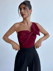 Firerie 女士优雅蝴蝶结装饰无袖紧身衣 - 酒紅色 - 查看 7