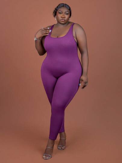 CurvyTilda Slayr Basic Casual Elastic Knit Plus Size Jumpsuit