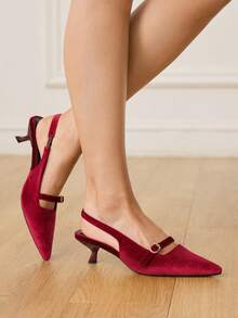 CUCCOO HITCHD Women Shoes Spring And Autumn Pointed Wine Glass Heel Medium Kitten Heel Romantic Elegance Simple Sexy Burgundy Women's High Heels Shoes Slingbacks Dress Shoes Dating Afternoon Tea Party Valentine's Day Elegant Wear - Burgundy - View 1