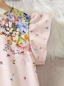 SHEIN 少女仿领短袖印花连衣裙 - 淺粉色 - 查看 3