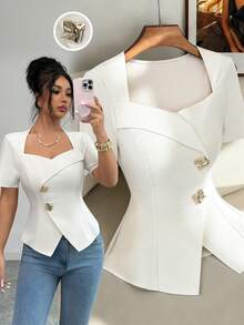 Elenzga Una camisa de verano elegante y con estilo para el transporte de las mujeres - Albaricoque - Ver 1
