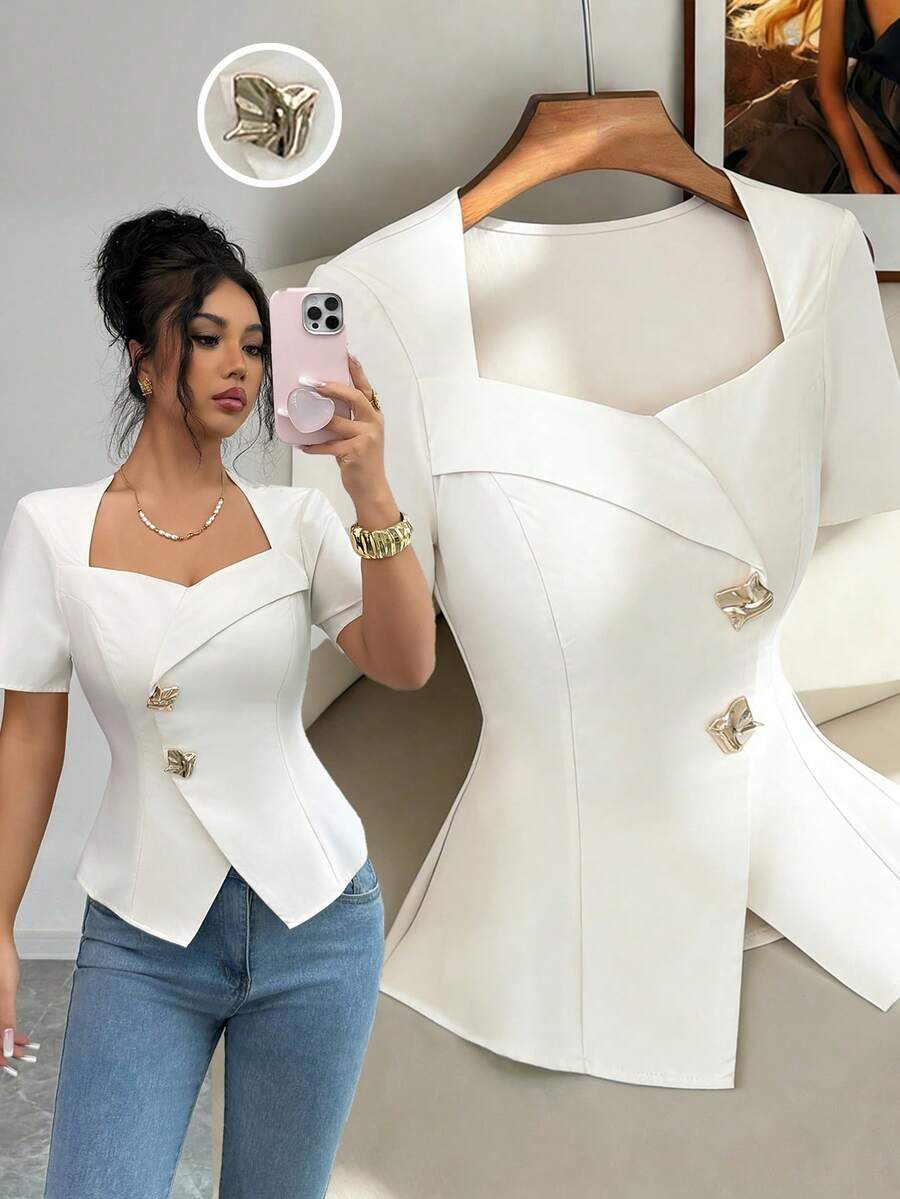 Elenzga Una camisa de verano elegante y con estilo para el transporte de las mujeres - Albaricoque - Ver 1