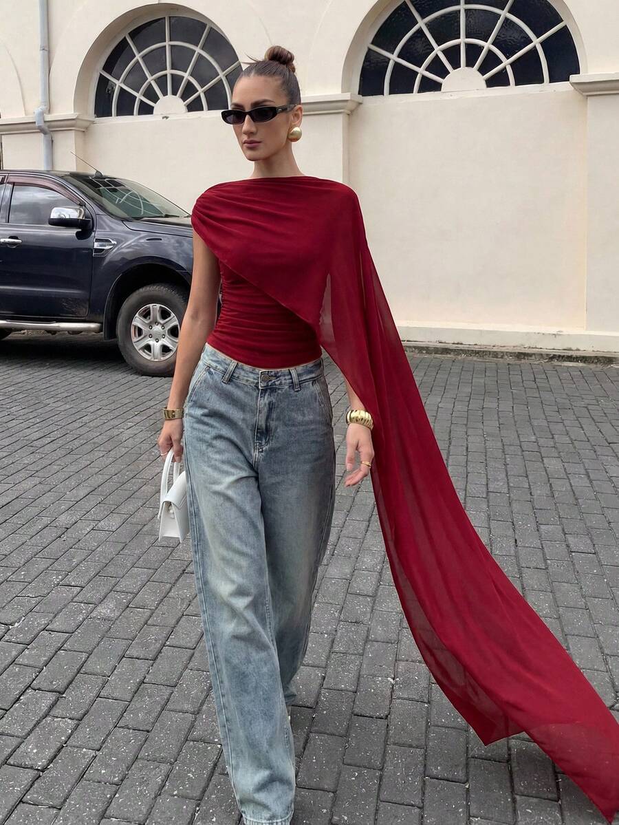 Lumalex 春夏女士优雅酒红色缎带肩部褶皱无袖修身衬衫，适合春假、夏季假期、情人节、嘉年华、海滩婚礼宾客等场合，也可作为奢华晚礼服、伴娘礼服、婚礼及活动礼服，适合外出、优雅度假等场合，展现复古魅力，适合假日派对、锐舞派对、户外度假等，层次丰富，适合婚礼季、宴会、生日派对等场合。