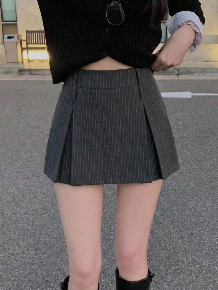 Women's Striped Korean Style Casual Pleated Skirt Summer