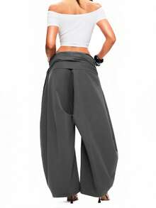 TypaGal 女士纯色褶裥腰部宽松裤 - 灰色 - 查看 2