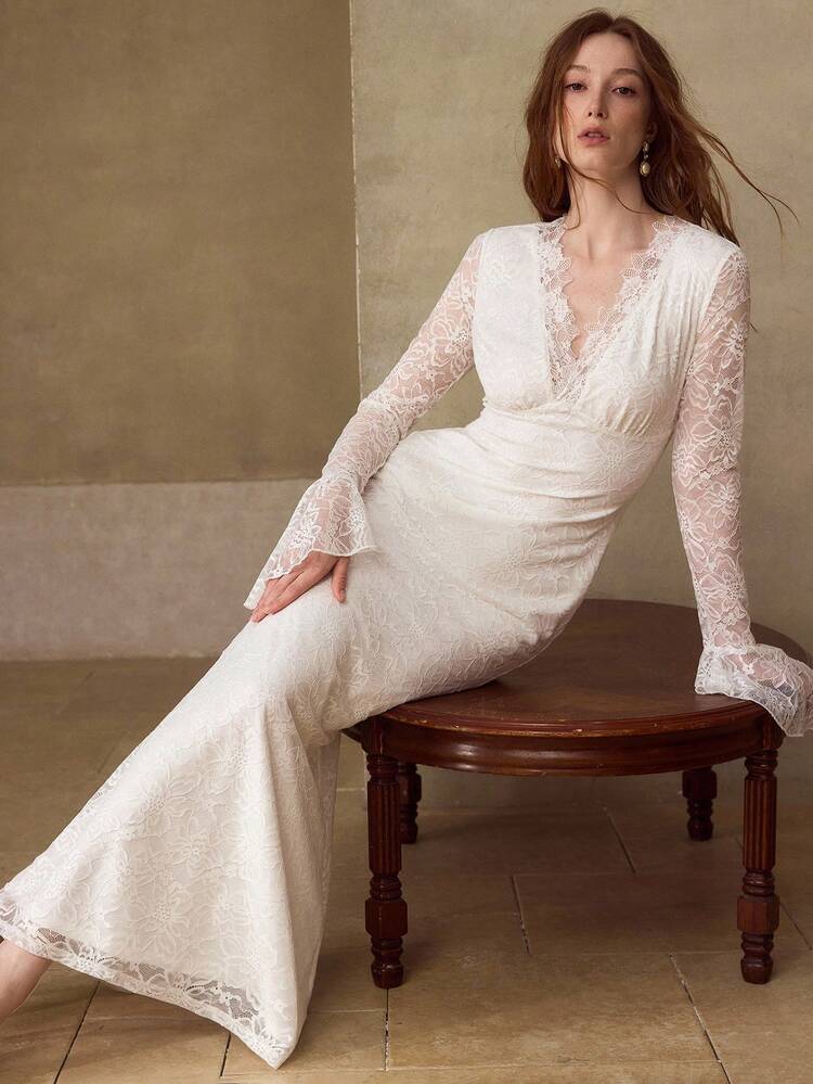 SEXY V-NECK BODYCON MERMAID DRESS, UNIQUE GORGEOUS LACE GOWN, 2026