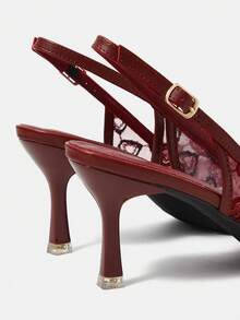 CUCCOO HITCHD Spring And Autumn Burgundy Mesh Embroidered Sequin Pointed Toe Thin Heels Sexy And Elegant Women's High Heels Shoes - Burgundy - View 12