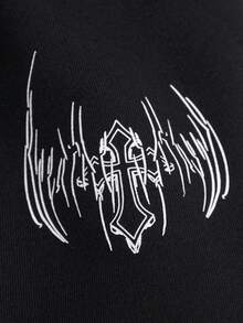 Manfinity ZONE917 Men's Gothic Print Drawstring Waist Pockets Casual Sweatpants Sweat Pants - Black - View 2