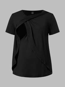 SHEIN Modmama Bộ 2 áo thun ngắn tay cho bà bầu mùa hè, kiểu dáng thường ngày, dành cho bà mẹ cho con bú. - Màu vàng - Xem 14