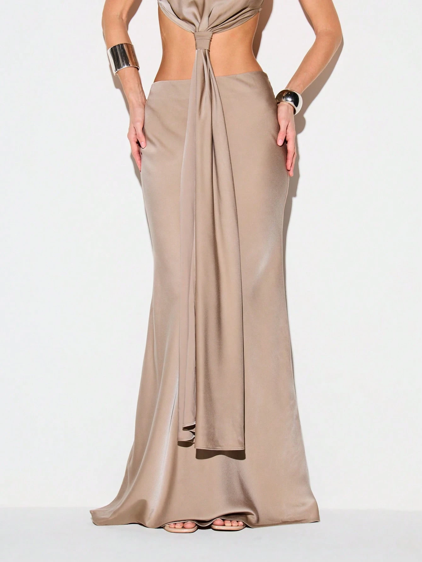 KIZN Satin Mid Rise Maxi Fishtail Skirt