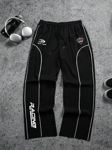 Sport MetroGents Men's Letter Print Drawstring Waist Casual Versatile Daily & Sports Pants - Black - View 1