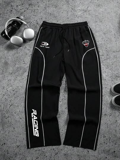 Sport MetroGents Men's Letter Print Drawstring Waist Casual Versatile Daily & Sports Pants