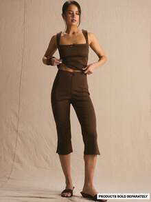 MUSERA Bộ đồ gồm chân váy maxi cạp thấp xẻ tà phối ren, thích hợp cho mùa xuân hè, ấm áp, dễ thương, thường ngày, nữ tính, đi nghỉ mát, phong cách thường ngày, Casa De Muse. - Màu nâu Sô-cô-la - Xem 1