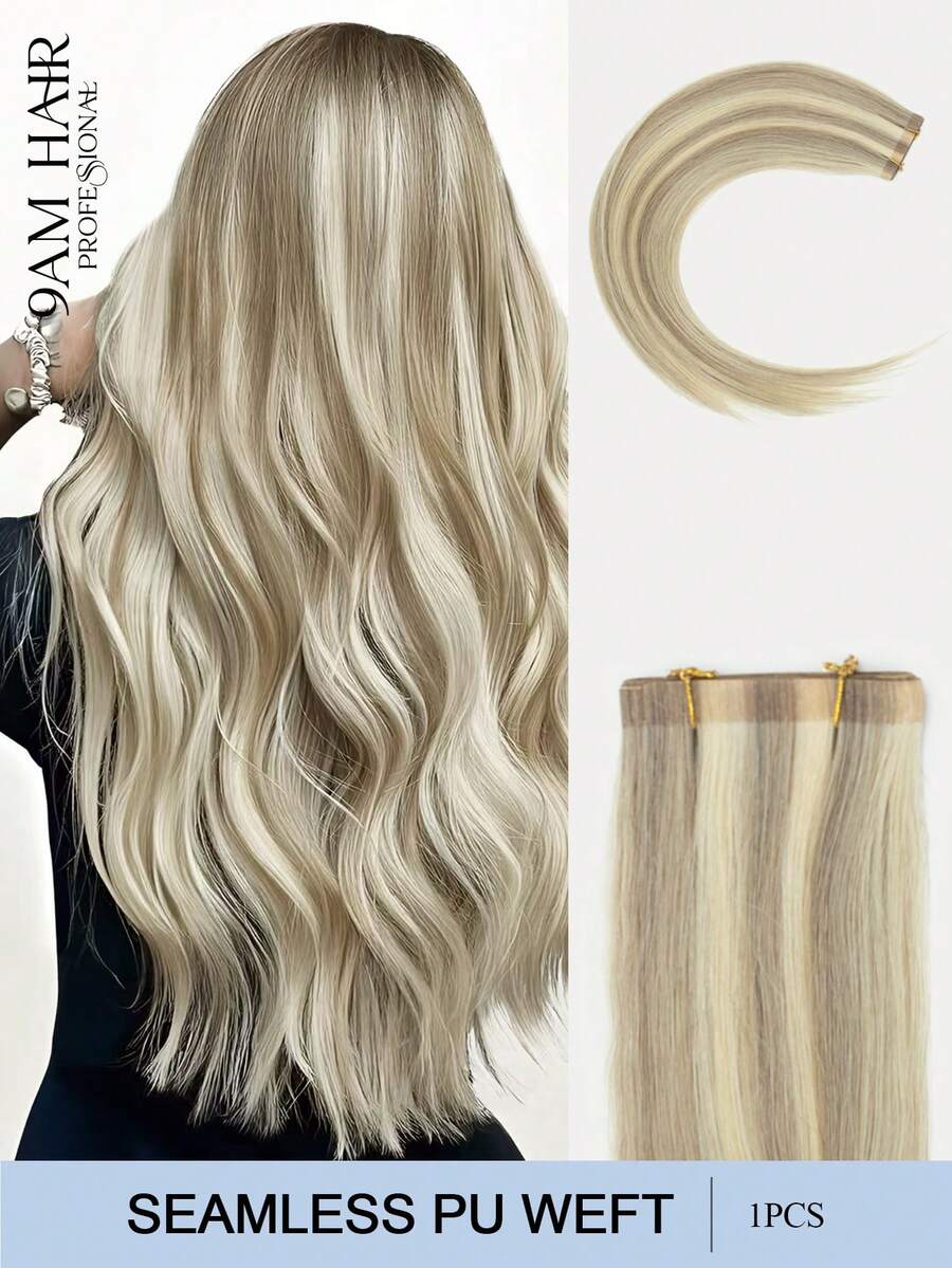 Extensiones de cabello humano con cinta de PU, sin pegamento, cinta adhesiva, piel sintética de PU sin costuras, 40G-50G, para cabello fino, con clips, cintas y micro enlaces cosidos previamente sellados - S18A-613 - Ver 1