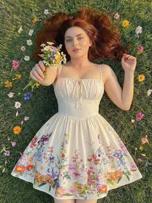 SHEIN MOD 大码女式印花吊带连衣裙，适合春夏、海滩、度假、波西米亚风格，采用束身胸衣式设计。 - 彩色 - 查看 7