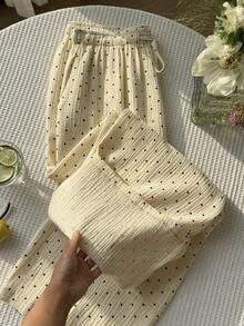 Muchica 大码女式波点抽绳腰休闲百搭阔腿裤，适合日常穿着 - 彩色 - 查看 5