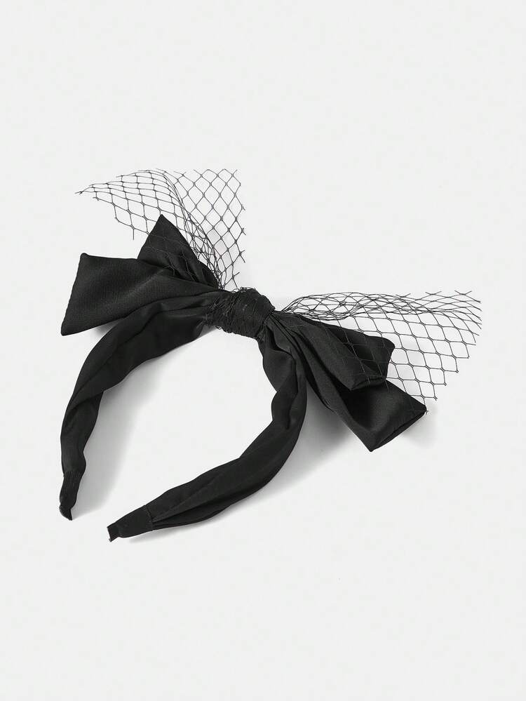 BLACK FISHING NET DOUBLE-LAYER LARGE BOW HEADBAND