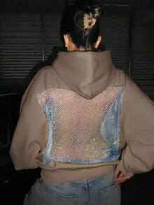 INAWLY Women's Casual Sexy Backless Mesh Sweatshirt - Mocha Brown - View 5