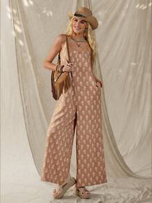 Wildy American Casual Western Country Retro Women's Spring/Summer Basic Outfit, Sleeveless Jumpsuit With Pockets For Daily Wear And Commuting - Khaki - View 7