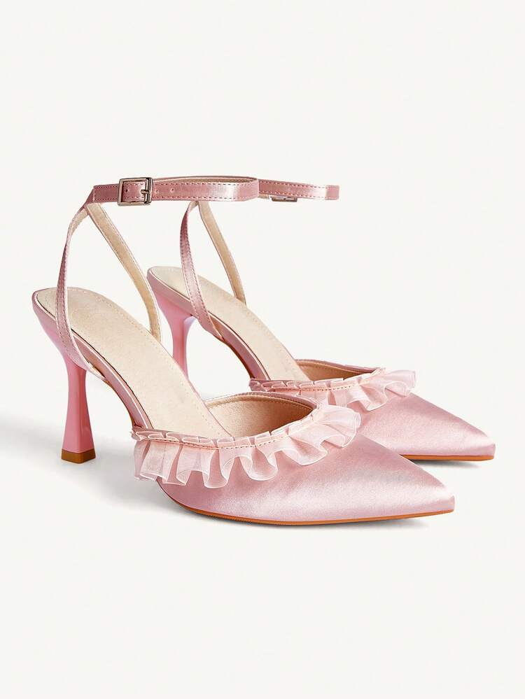 CUCCOO CHICEST Women Shoes Summer New Fashion Striped Shoes Closed Toe Comfortable Pointed Sweet High Heel Shoes Wedding Shoes Spring Shoes Bride Shoes