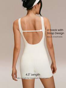 GLOWMODE 4.3英寸 FeatherFit™ 塑形连体衣，如黄油般柔软，吸汗透气，弹力十足，有效收腹，可拆卸胸垫，侧边口袋，U型后背设计，适合低强度瑜伽、普拉提、健身房锻炼和日常穿着。 - 白色 - 查看 3