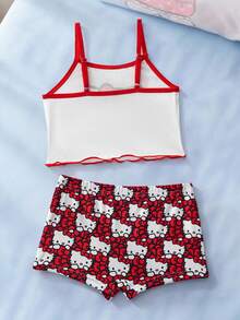HELLO KITTY AND FRIENDS | SHEIN 少女卡通印花吊带文胸套装 - 紅白色 - 查看 2