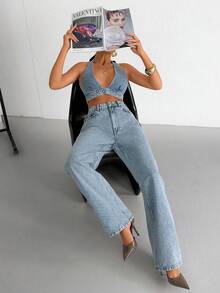 SHEIN Top & Jean Two Pieces Denim Set - Light Wash - View 7