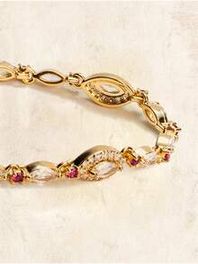Glisma Vòng tay dây chuyền nữ, Cao cấp/Cổ điển/Sang trọng, Mạ vàng 18K, Quyến rũ/Cổ điển, Dành cho Mẹ/Phụ nữ/Cô gái/Mẹ, Mùa hè/Đi biển/Dạ hội/Tiệc tùng, Nhiều lớp/Đá quý/Hạt cườm/Pha lê - Vàng - Xem 2