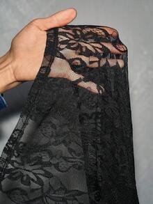 Slaydiva 春夏新品街头运动休闲日常穿搭约会派对校园度假优雅纯黑色圆领短袖蕾丝拼接下摆数字07印花加大码长裙印花连衣裙女装Y2K连衣裙蕾丝拼接连衣裙黑色连衣裙黑色蕾丝连衣裙潮流连衣裙 - 黑色 - 查看 10