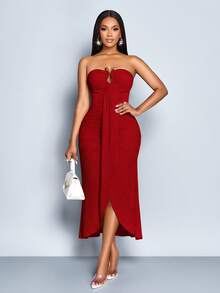 Women Midi Dresses - 紅色的 - 查看 3