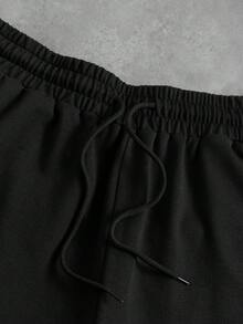 Aesthetic Post 男士T恤套装，撞色条纹罗纹下摆，背面印有大号数字，休闲学院风，宽松版型 - 黑色 - 查看 9