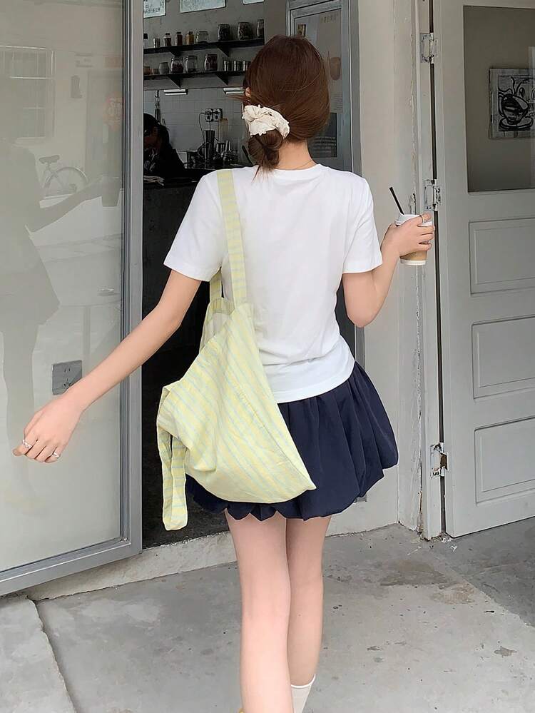 Women's Floral Print Round Neck Casual T-Shirt, Korean Style Summer