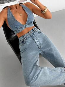 SHEIN Top & Jean Two Pieces Denim Set - Light Wash - View 1